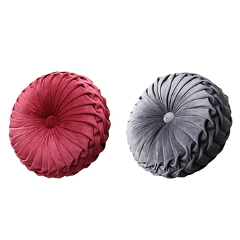 2 Pcs European Style Round Seat Back Cushion Sofa Pillow Bed Pillow Velvet Fabric Pumpkin Seat Cushion - Grey & Red